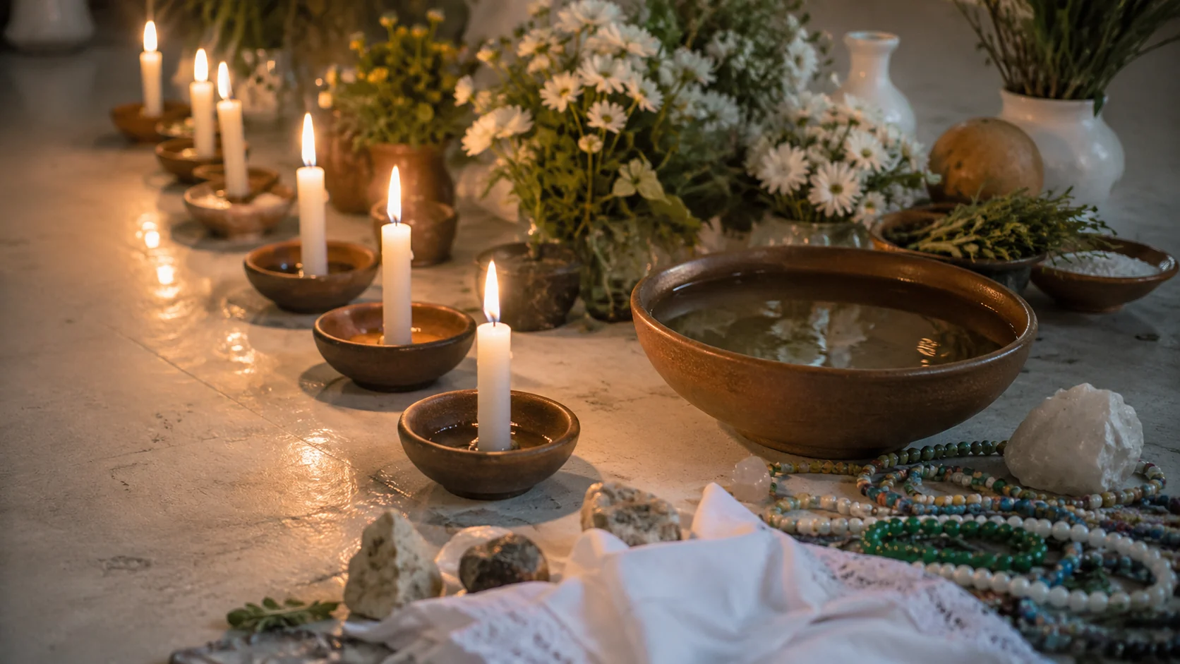 Detalhes de elementos rituais e velas